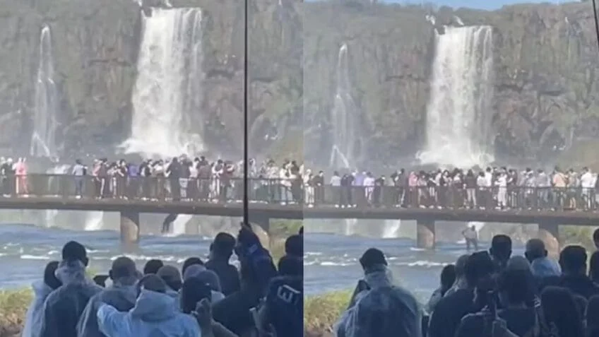 TUDO POR UM CELULAR: TURISTA SE ARRISCA NAS CATARATAS DO IGUAÇU